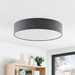 Lámpara LED de techo Ellamina de Lindby, Ø 60 cm, antracita, textil