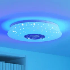 Lámpara LED de techo Elpida de Lindby, altavoz, blanco, Ø 39 cm