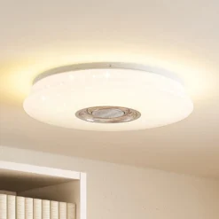 Lámpara LED de techo Elpida de Lindby, altavoz, blanco, Ø 39 cm