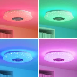 Lámpara LED de techo Elpida de Lindby, altavoz, blanco, Ø 39 cm