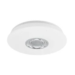 Lámpara LED de techo Elpida de Lindby, altavoz, blanco, Ø 39 cm