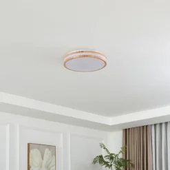 Lámpara LED de techo Emiva de Lindby, Ø 40 cm, madera clara, CCT