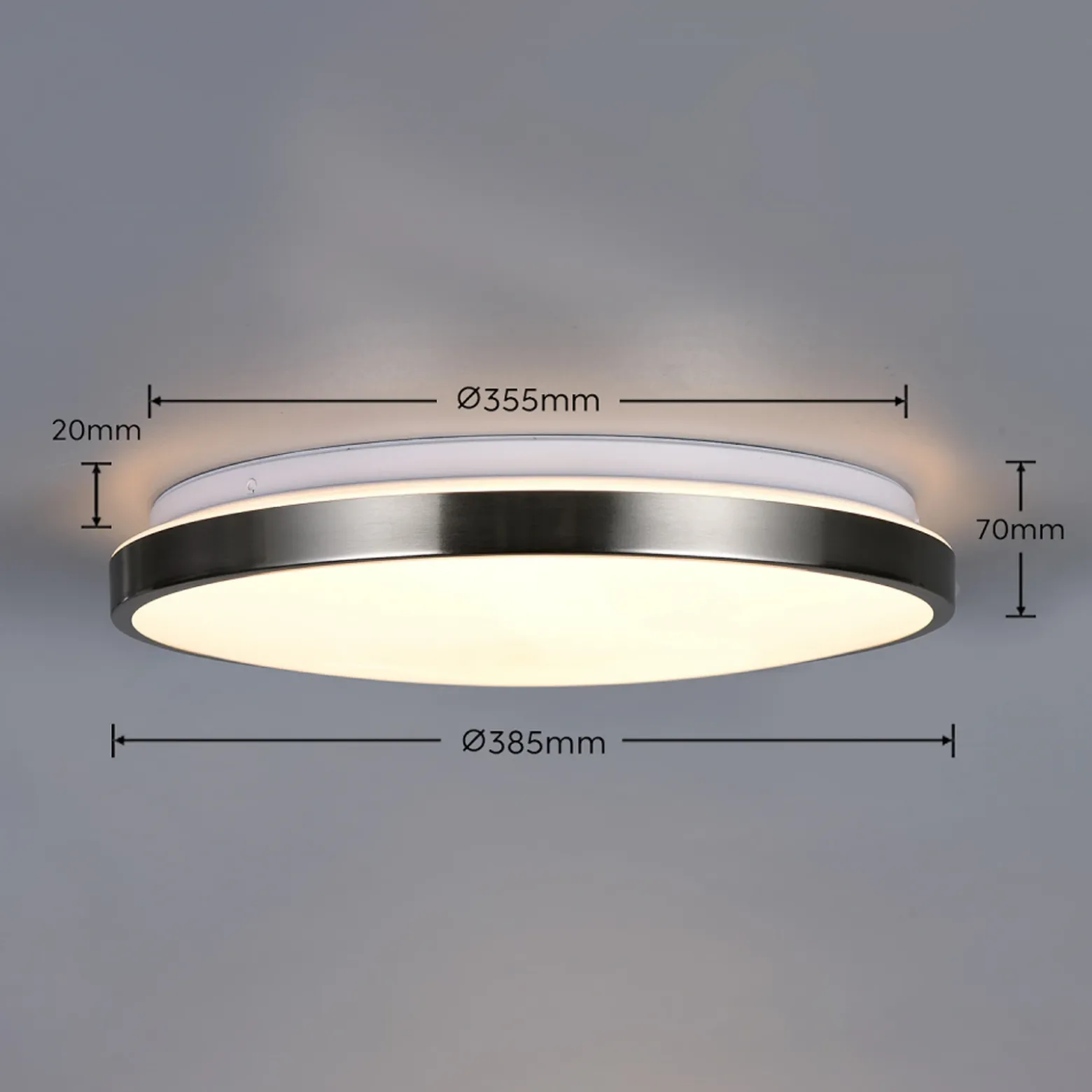Lámpara LED de techo Fena, níquel mate, Ø 38 cm, metal, IP44
