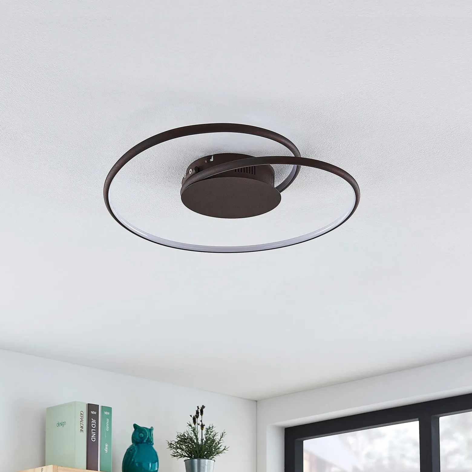 Lámpara LED de techo Joline de Lindby, Ø 45 cm, marrón óxido, metal