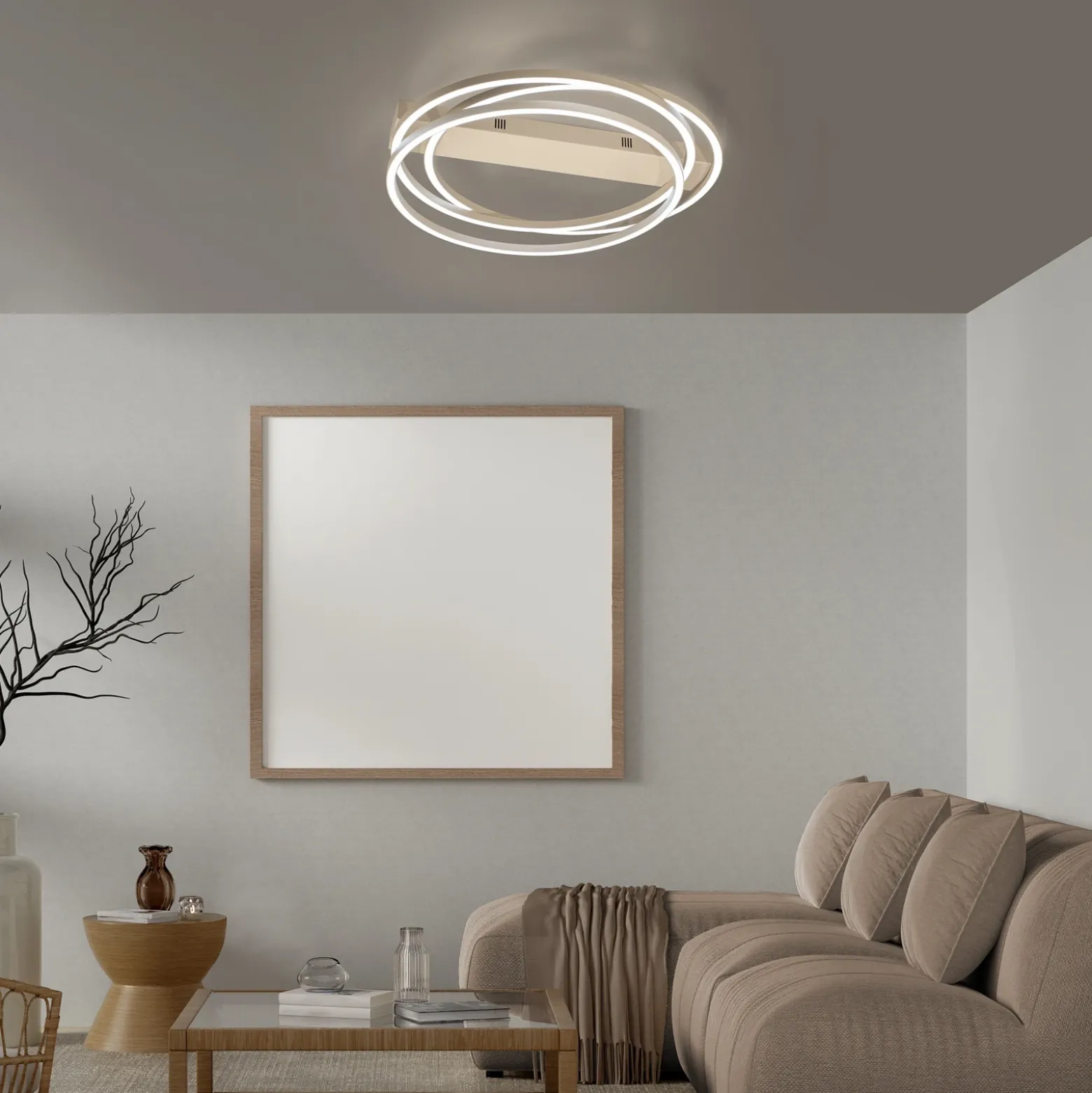 Lámpara LED de techo Kiku, Ø 56 cm, color arena, metal, CCT