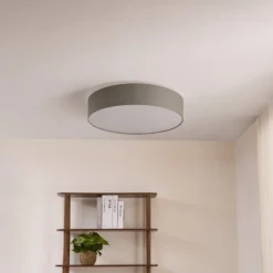 Lámpara LED de techo Lindby Ellamina, 60 cm, gris claro, textil