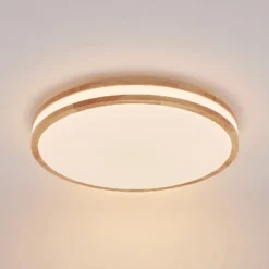 Lámpara LED de techo Lindby Emiva, 50 cm, madera clara, CCT