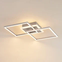 Lámpara LED de techo Lindby Fjardo, angular, plata, CCT, control remoto
