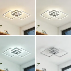 Lámpara LED de techo Lindby Fjardo, angular, plata, CCT, control remoto