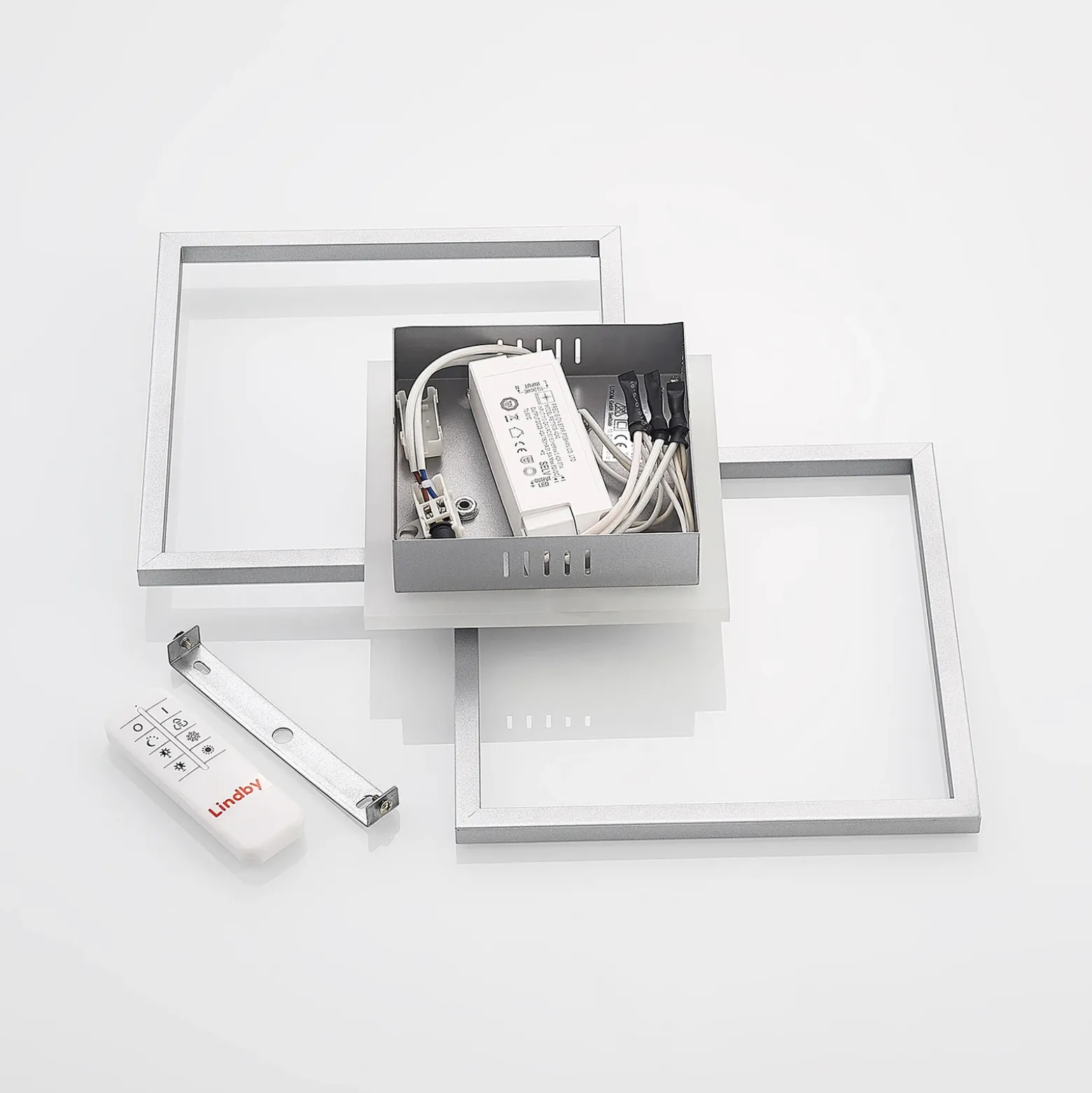 Lámpara LED de techo Lindby Fjardo, angular, plata, CCT, control remoto