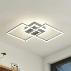 Lámpara LED de techo Lindby Fjardo, angular, plata, CCT, control remoto