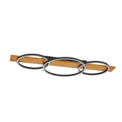 Lámpara LED de techo Lindby Galad, negra, madera, 3 luces, 98 cm