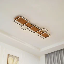 Lámpara LED de techo Lindby Galad, negra, madera, 5 luces, 140 cm