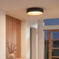 Lámpara LED de techo Lindby Gracjan, negra, metal, CCT, Ø 45 cm