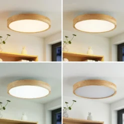 Lámpara LED de techo Lindby Lanira, Ø 50 cm, madera, control remoto, CCT