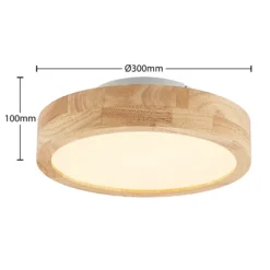 Lámpara LED de techo Lindby Lanira, Ø 30 cm, madera, control remoto, CCT