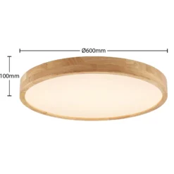 Lámpara LED de techo Lindby Lanira, Ø 60 cm, madera, control remoto, CCT