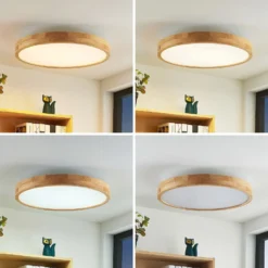 Lámpara LED de techo Lindby Lanira, Ø 60 cm, madera, control remoto, CCT