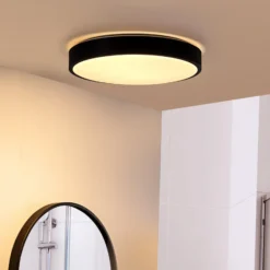 Lámpara LED de techo Lindby Medon, Ø 38 cm, negra, IP44, metal