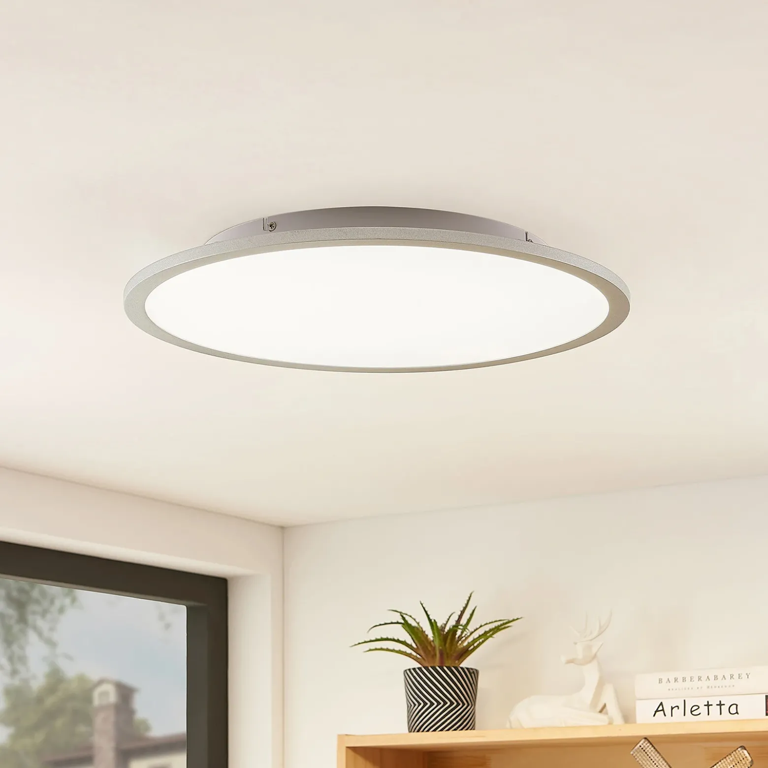 Lámpara LED de techo Lindby Narima, 4.000 K, Ø 50 cm, plata