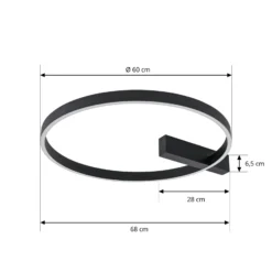 Lámpara LED de techo Lucande Isalin, 60 cm, negro, CCT, atenuable