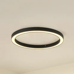 Lámpara LED de techo Lucande Neor, negra, Ø 60 cm, CCT, atenuable