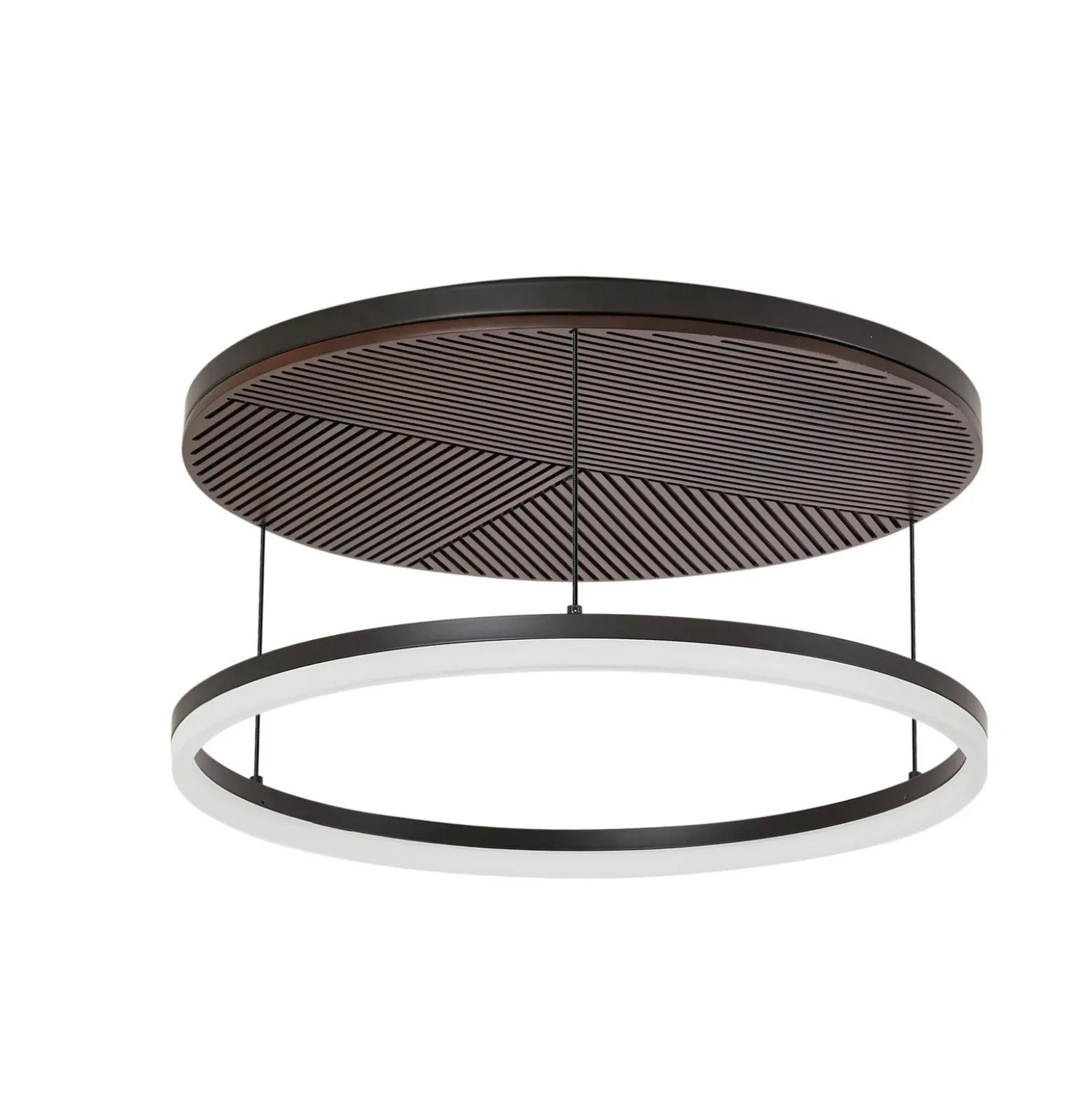 Lámpara LED de techo Lucande Orven, negro/madera, Ø50 cm, atenuable