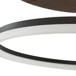 Lámpara LED de techo Lucande Orven, negro/madera, Ø50 cm, atenuable