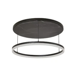 lámpara LED de techo Lucande Orven, negro/mármol, Ø 50 cm, atenuable.
