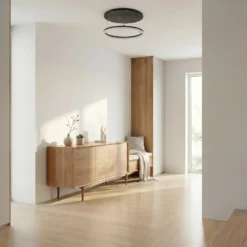 lámpara LED de techo Lucande Orven, negro/mármol, Ø 50 cm, atenuable.