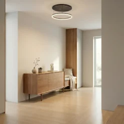 lámpara LED de techo Lucande Orven, negro/mármol, Ø 50 cm, atenuable.