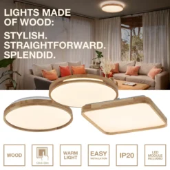 Lámpara LED de techo ORBIS ALICIA de OSRAM, 50 x 50 cm, madera, ClickDim