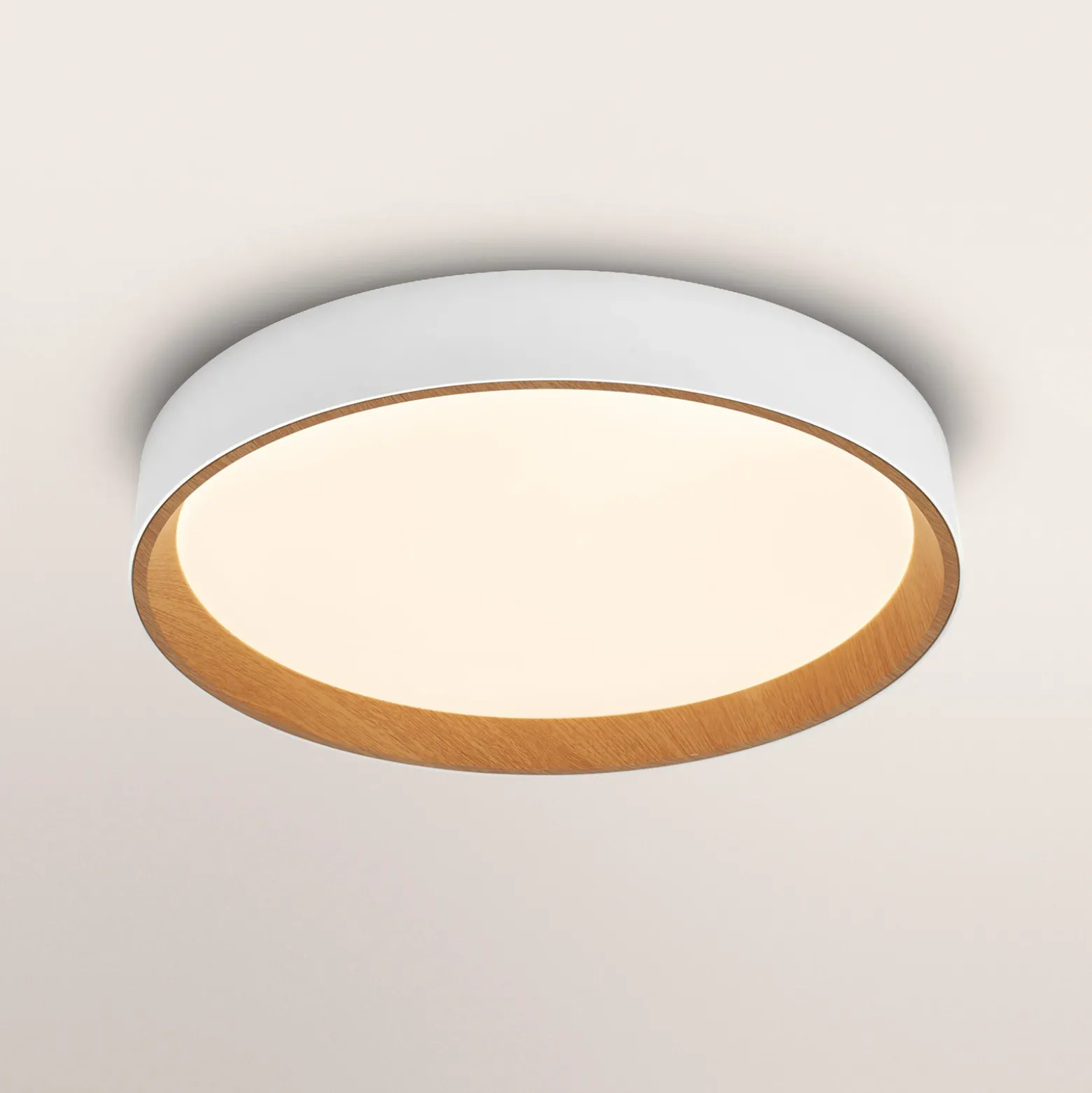Lámpara LED de techo ORBIS LARIOS de OSRAM, blanco/madera, Ø 49 cm, atenuable