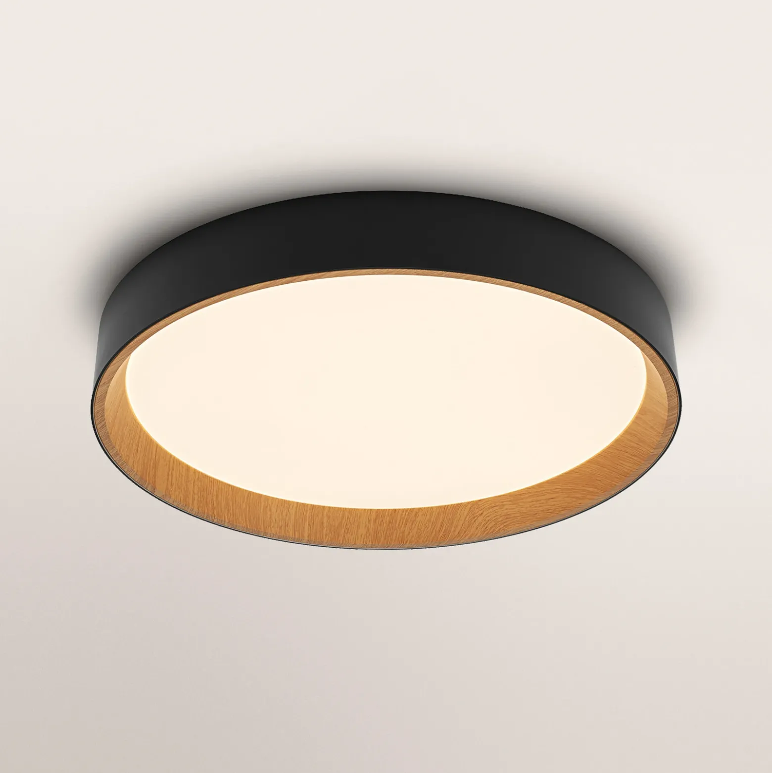 Lámpara LED de techo ORBIS LARIOS de OSRAM, negro/madera, Ø 49 cm, atenuable