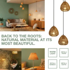 Lámpara LED de techo OSRAM Decor Bamboo Paper, Ø 30 cm, bambú