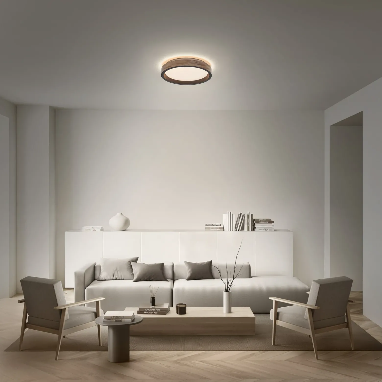 Lámpara LED de techo OSRAM ORBIS MARIANO, madera/negro, Ø 41 cm, atenuable