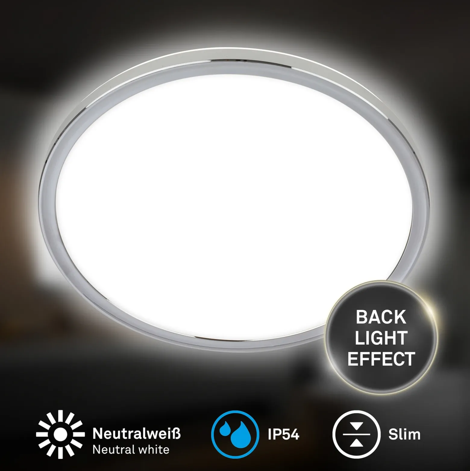 Lámpara LED de techo para baño Pulap, Ø 42 cm, cromado/blanco metal