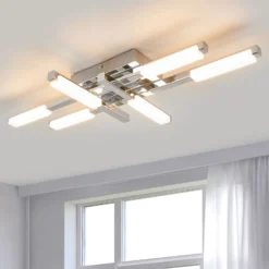 Lámpara LED de techo Patrik de Lindby, 62 cm, 6 luces, cromo, IP44