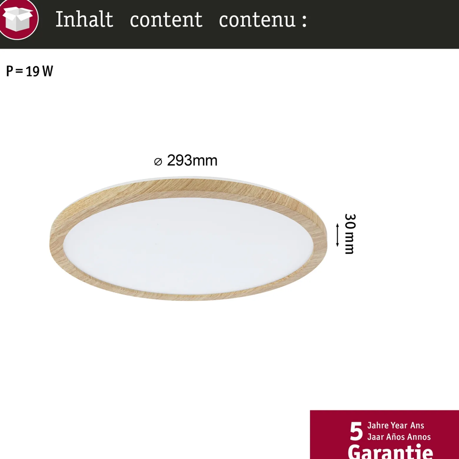 lámpara LED de techo Paulmann Atria Shine Ø29cm roble IP44 3.000K