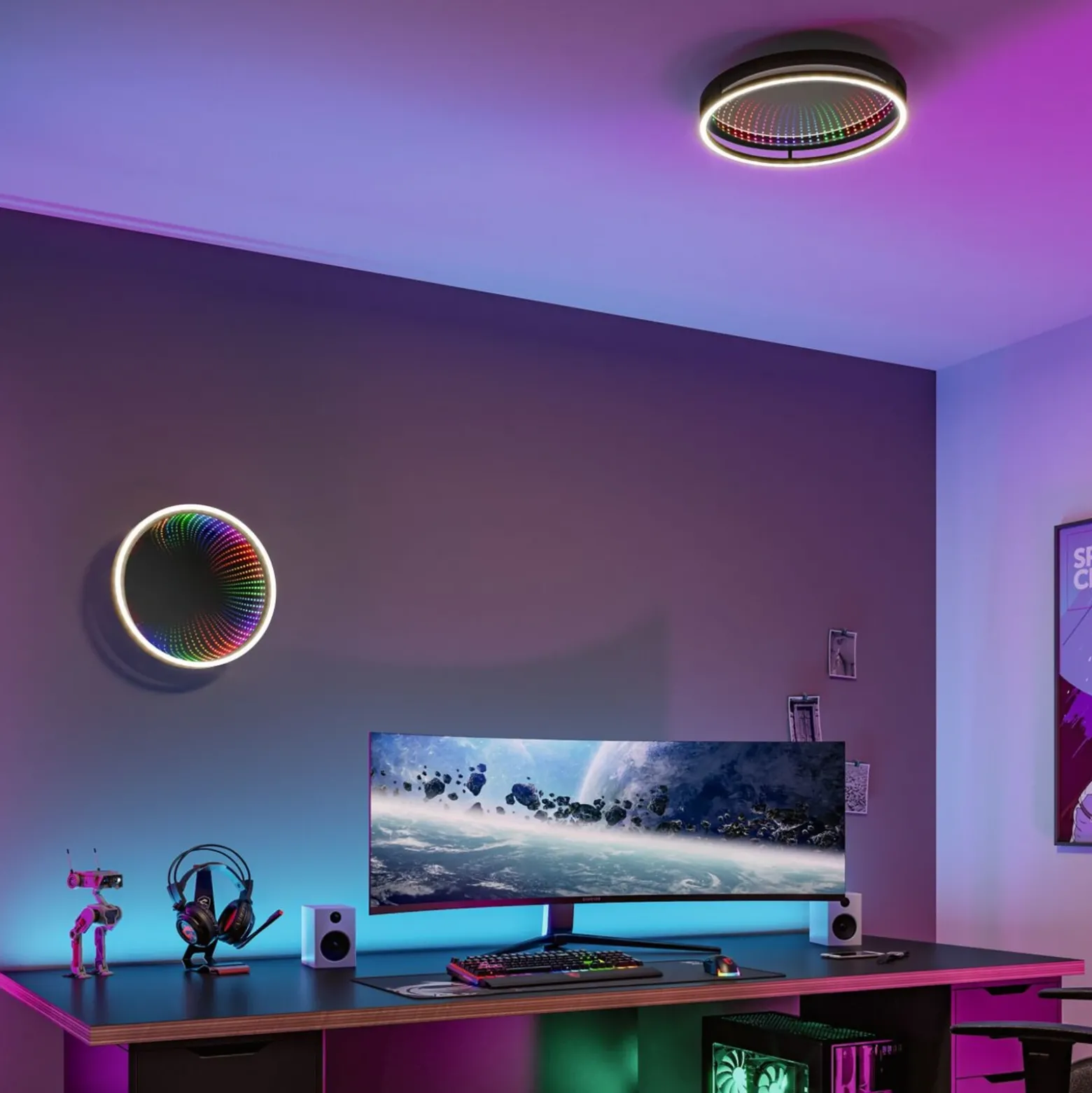 Lámpara LED de techo Paulmann Spaceglow One, negra, Ø 39 cm, RGBW
