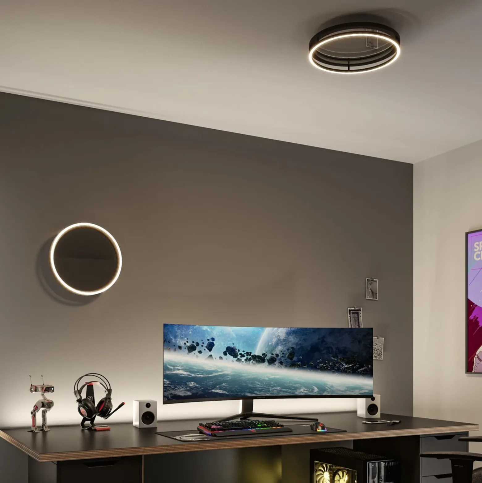 Lámpara LED de techo Paulmann Spaceglow One, negra, Ø 39 cm, RGBW