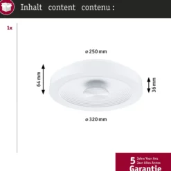 lámpara LED de techo Paulmann Volea, blanco/plata Ø 32 cm IP44 atenuable