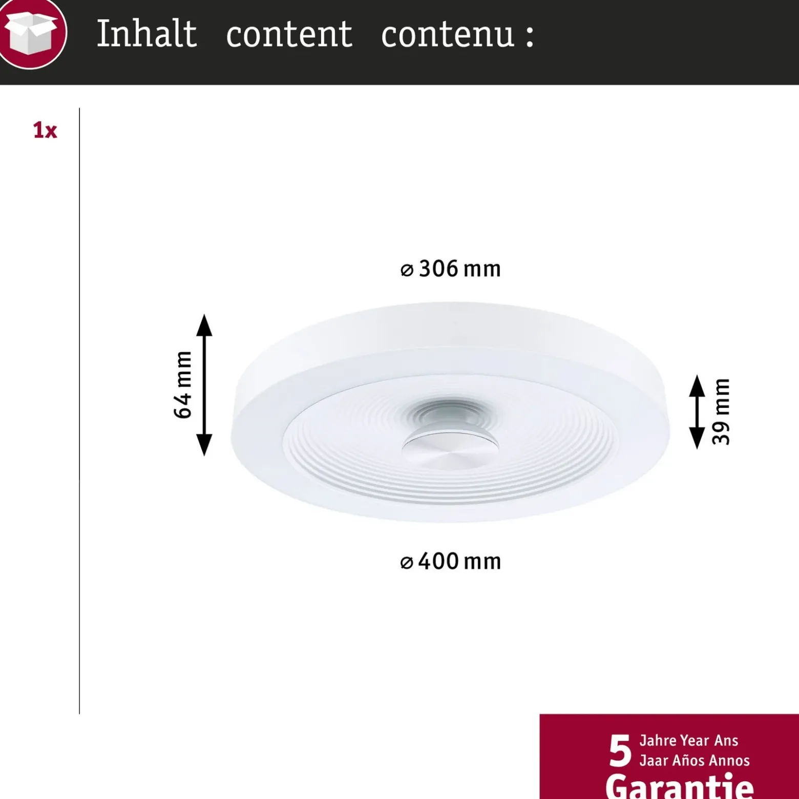 lámpara LED de techo Paulmann Volea, blanco/plata Ø 40 cm IP44 atenuable