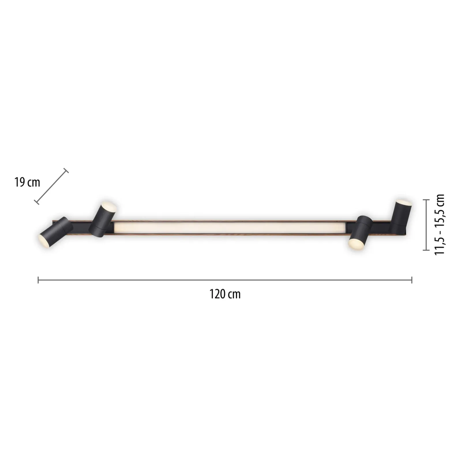 Lámpara LED de techo PURE Lines, 120 cm, negra, madera, control remoto
