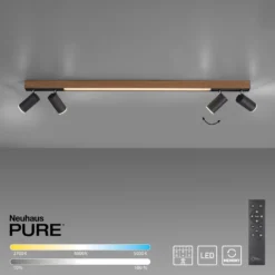 Lámpara LED de techo PURE Lines, 120 cm, negra, madera, control remoto