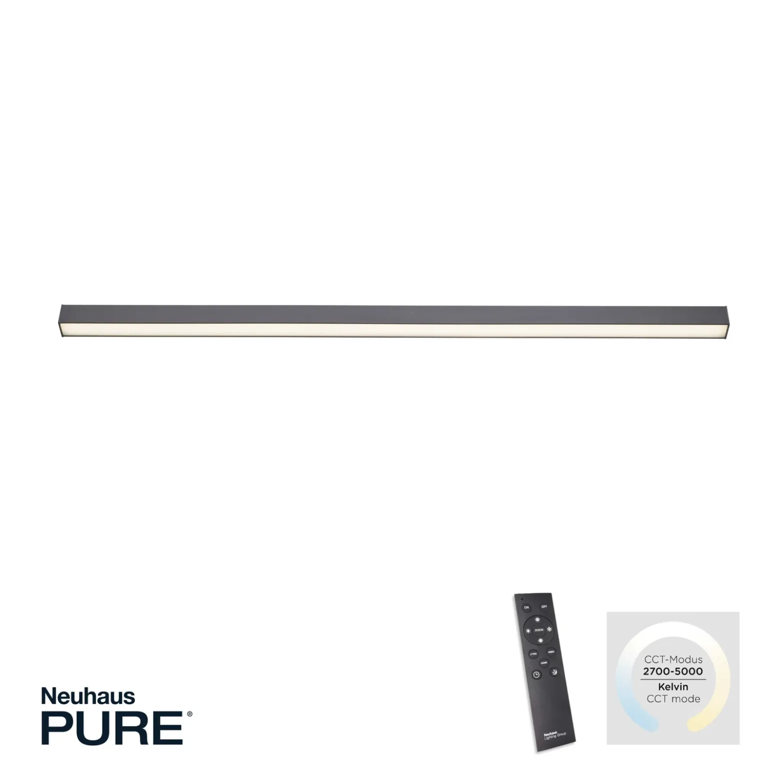 Lámpara LED de techo PURE Lines, 110 cm, antracita, CCT, control remoto
