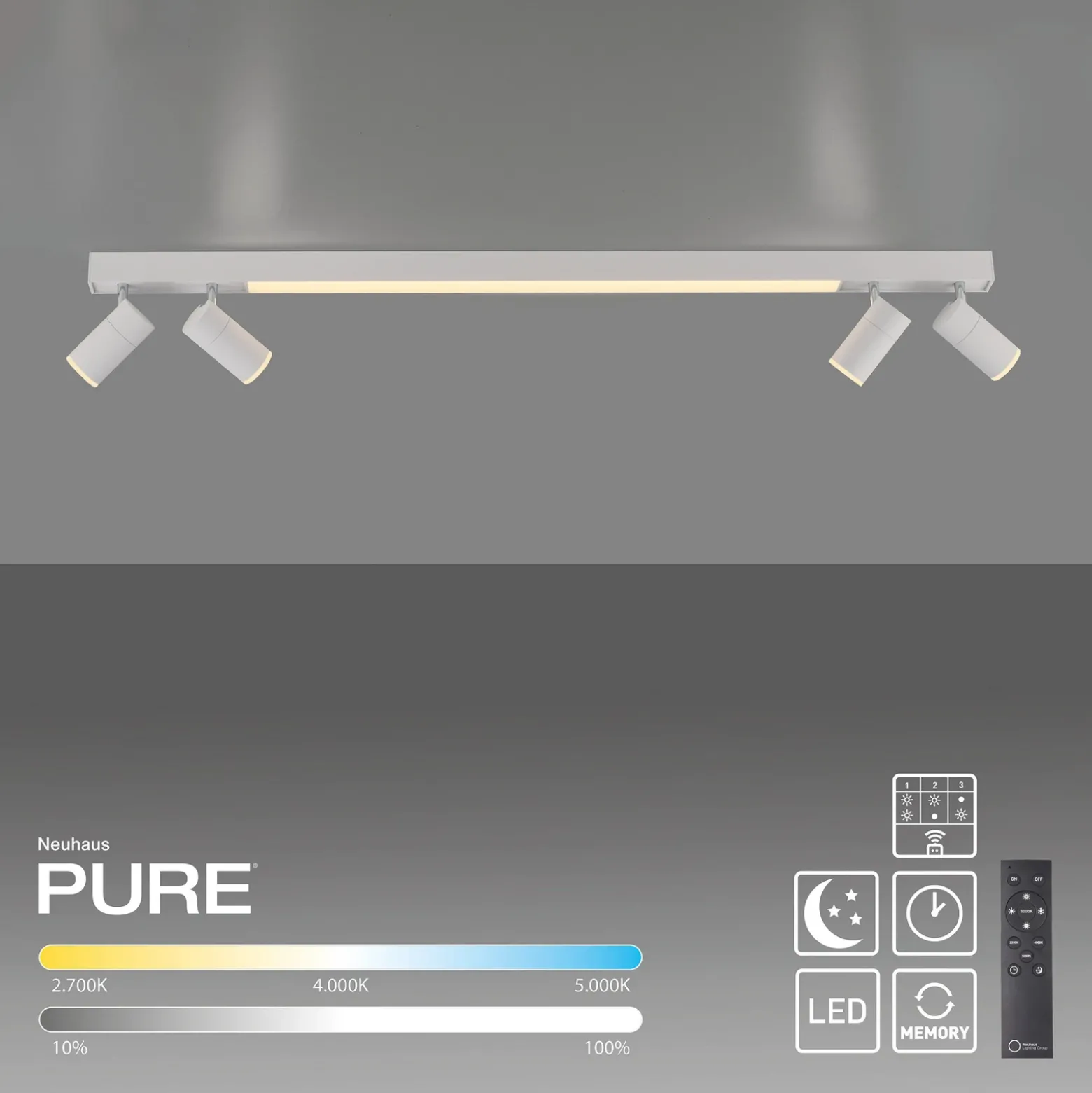 Lámpara LED de techo PURE Lines, 120 cm, blanca, CCT, control remoto