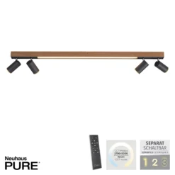 Lámpara LED de techo PURE Lines, 120 cm, negra, madera, control remoto