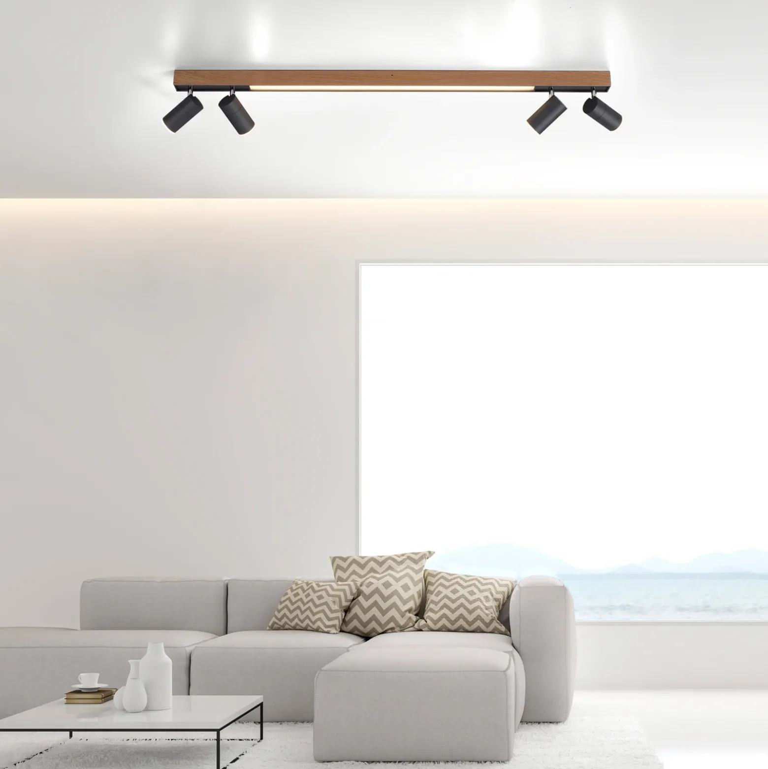 Lámpara LED de techo PURE Lines, 120 cm, negra, madera, control remoto