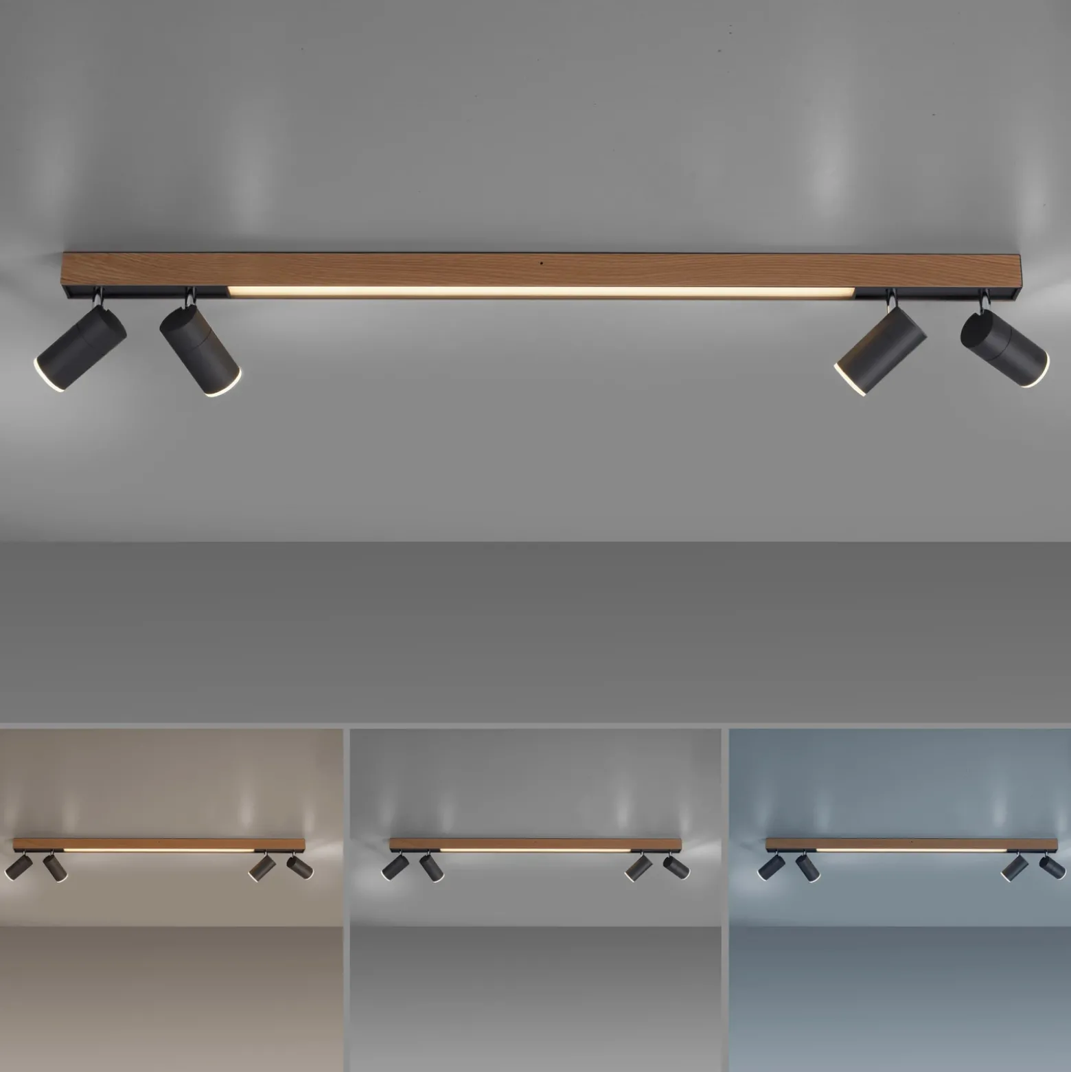 Lámpara LED de techo PURE Lines, 120 cm, negra, madera, control remoto